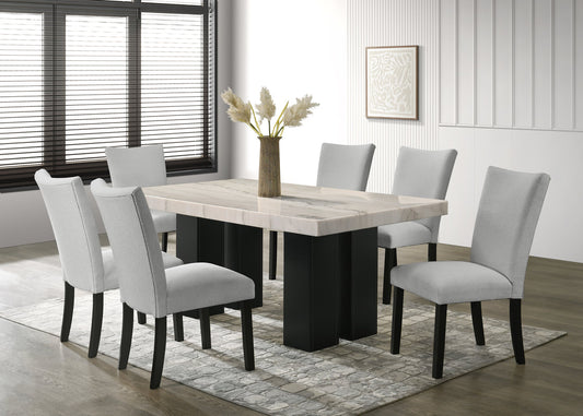 Nola10 Gray - (GENUINE MARBLE) Table & 6-Chairs